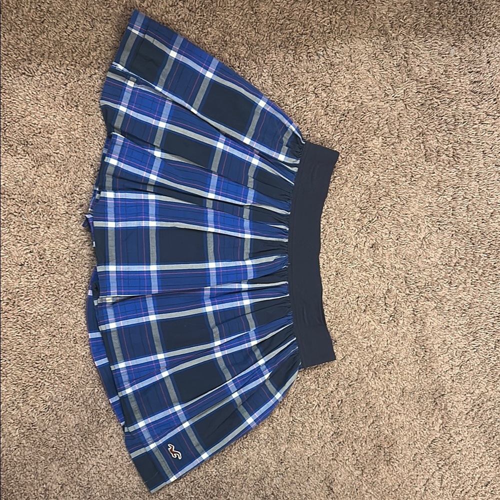 Hollister Blue and White Skater Mini Skirt